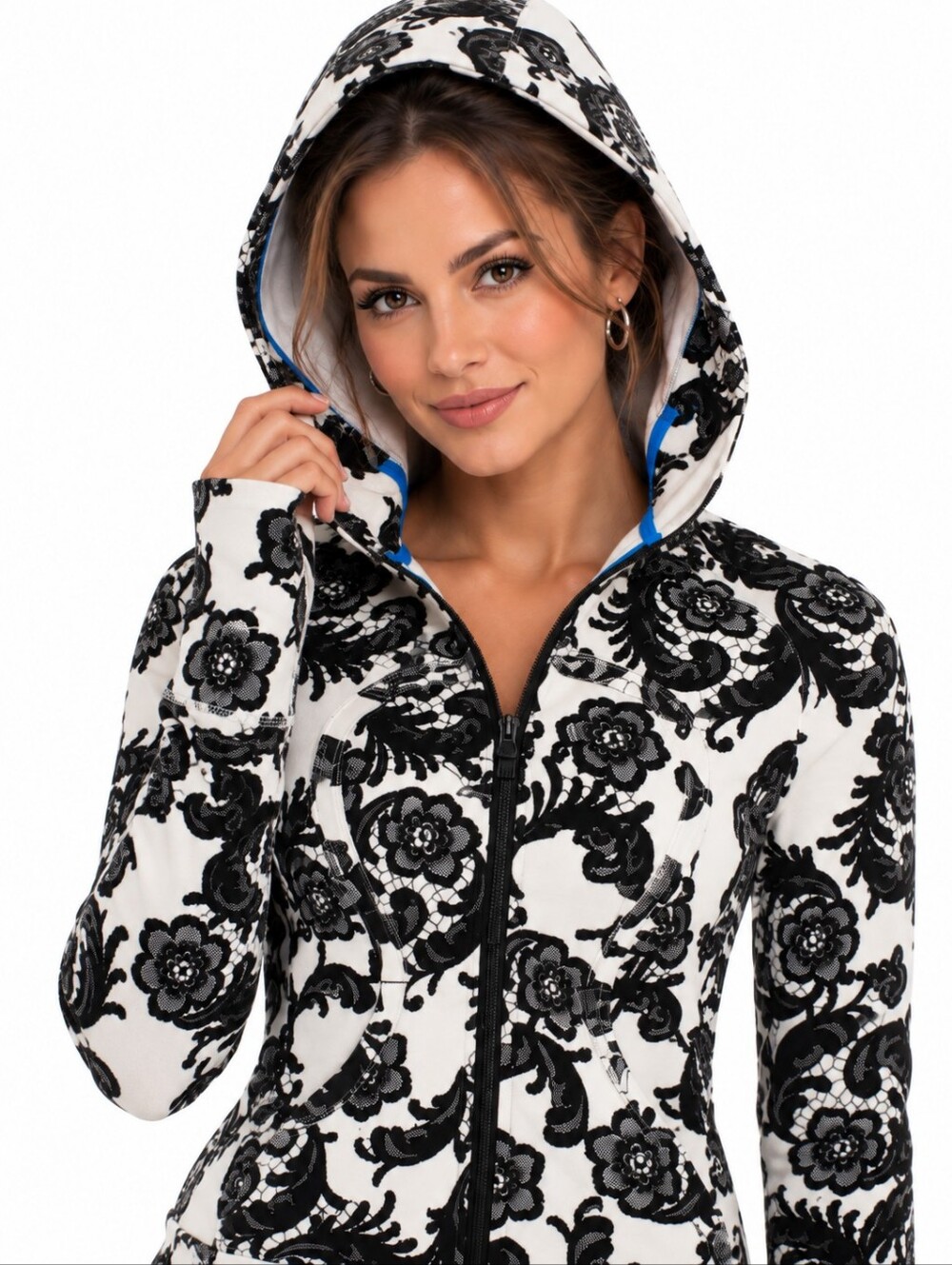Lululemon Scuba Hoodie Stretch Laceoflage Polar Cream Black Size 6 EUC - Picture 3 of 11